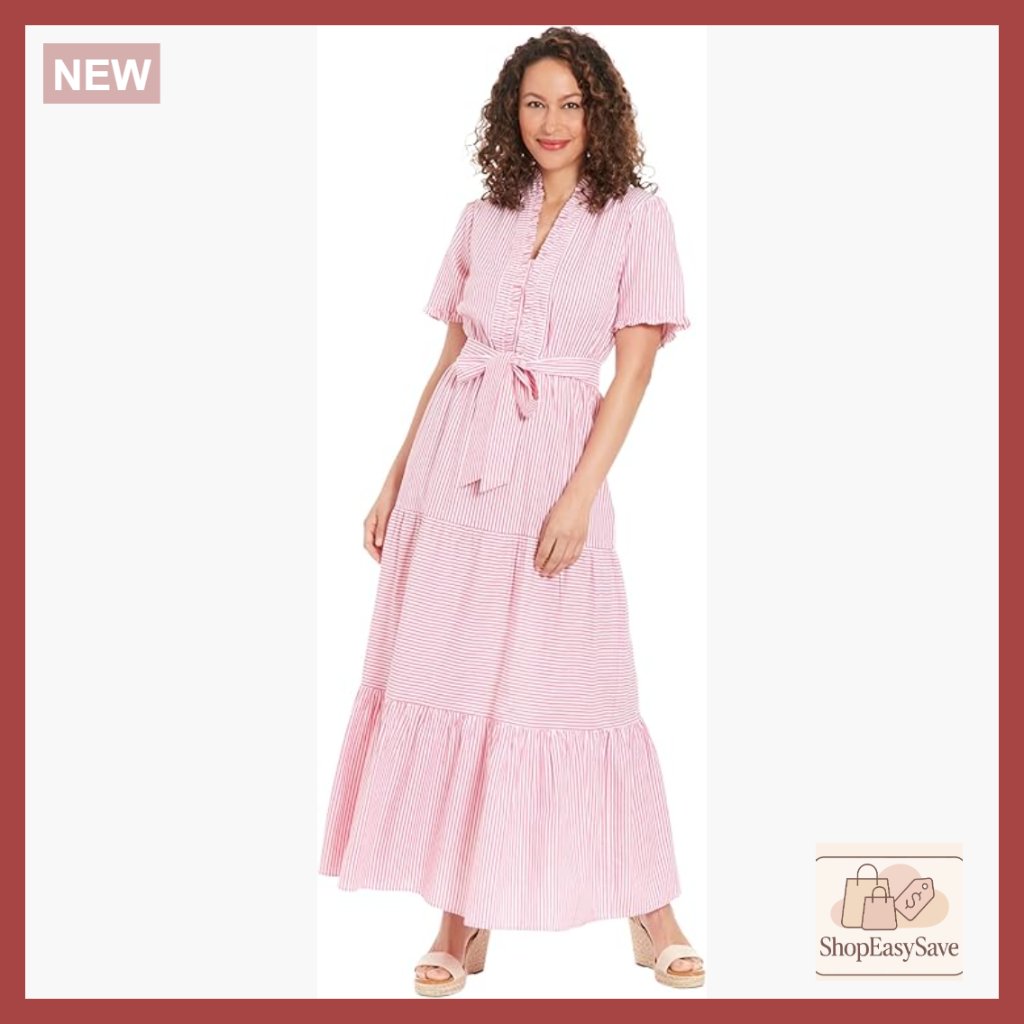 Ruffle Neck Tiered Maxi Dress With Sash Elegant Summer Casual Pull-On Style